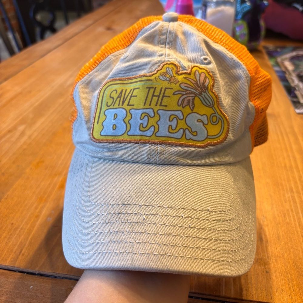 Smithsonian womens Save The Bees adjustable mesh hat cap gray/orange OS